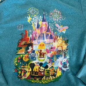 Disney Joey Chou Hoodie Womens Large Blue Mickey Stitch Dumbo Tinker Bell